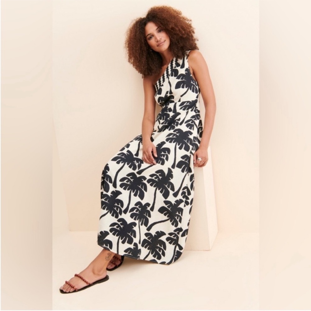 Farm Rio One-Shoulder Linen Palm Tree Dress - Picture 4 of 7